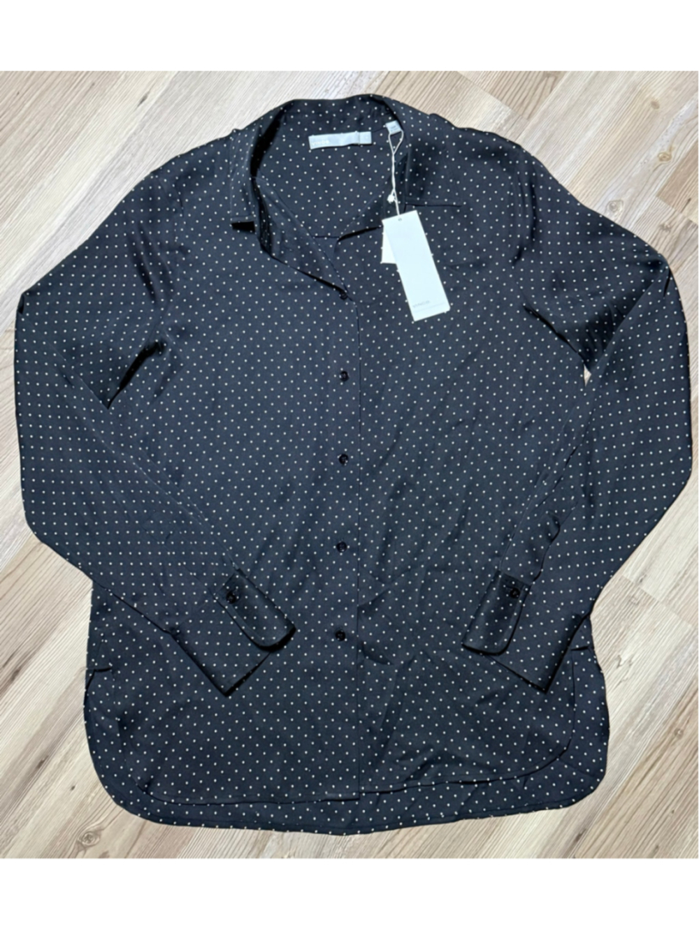Women's Vince silk Polka Dot Button Down Shirt Black White Size S
